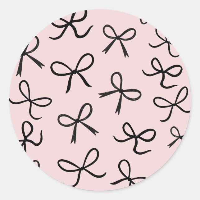 Sticker Rond Nœuds Noirs Mignons Tendance Rose (Devant)