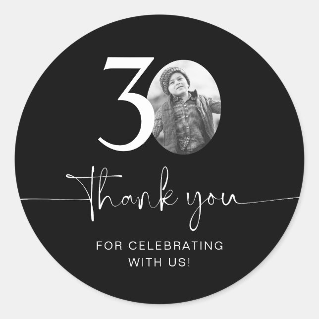 Sticker Rond Noir 30e anniversaire Merci (Devant)
