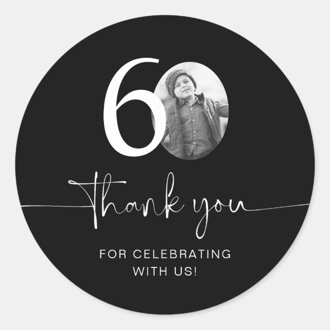 Sticker Rond Noir 60e anniversaire Merci (Devant)