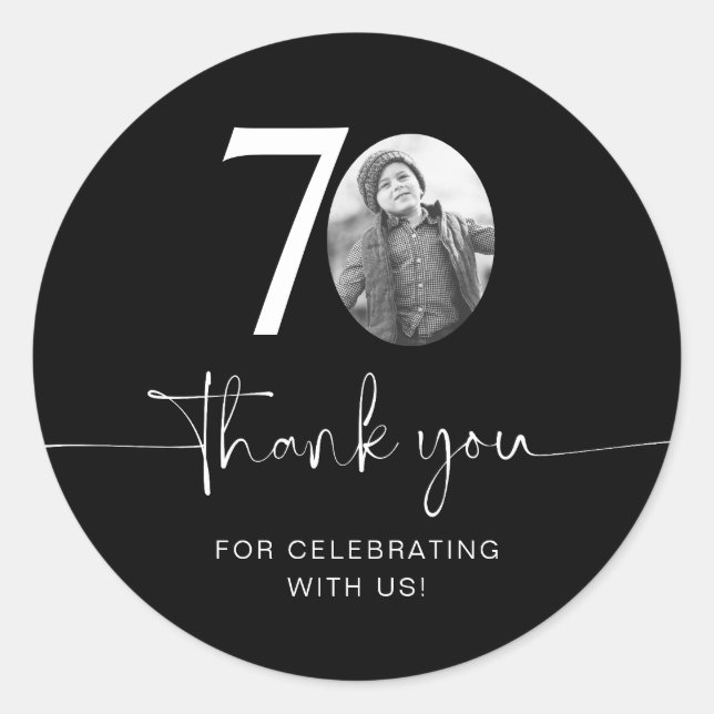 Sticker Rond Noir 70e anniversaire Merci (Devant)