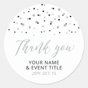 Sticker Rond Noir & Argent Moderne Anniversaire Favoriser Merci