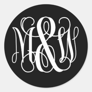 Sticker Rond Noir Blanc B&G Vigne Script Monogramme DIY BG