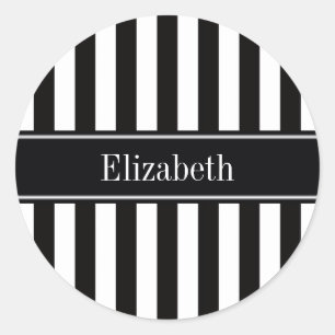 Sticker Rond Noir blanc bande noire Nom Monogramme
