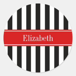 Sticker Rond Noir blanc bande rouge Nom du ruban Monogramme