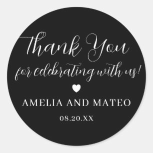 Sticker Rond Noir Blanc Calligraphie Mariage Merci Favoriser