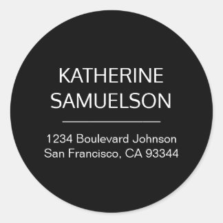 Sticker Rond Noir blanc classique Nom et adresse de retour