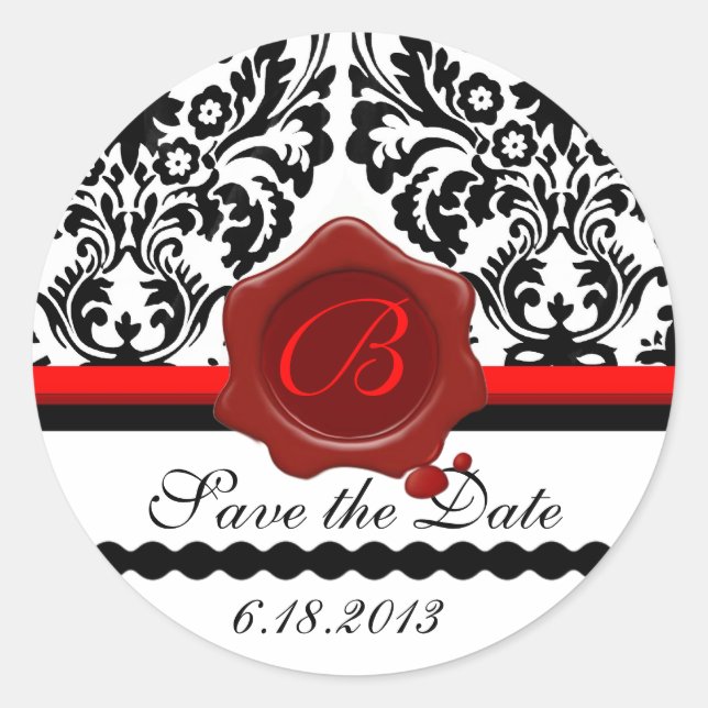 STICKER ROND NOIR BLANC DOMMASQUE SCEAU DE CIRE ROUGE MONOGRAMM (Devant)