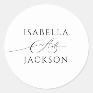 Sticker Rond Noir & Blanc Elegant Chic Couple Names Mariage