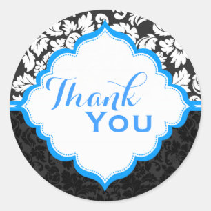 Sticker Rond Noir blanc et bleu Vintage Damas florales 2