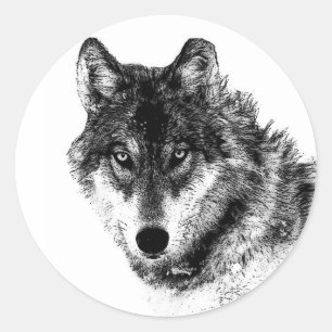 Sticker Rond Noir Blanc Inspiration Wolf Eyes