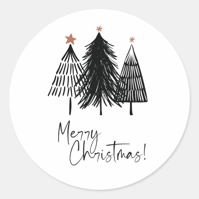 Sticker Rond Noir Blanc Joyeux Noël Arbres étoile (Devant)