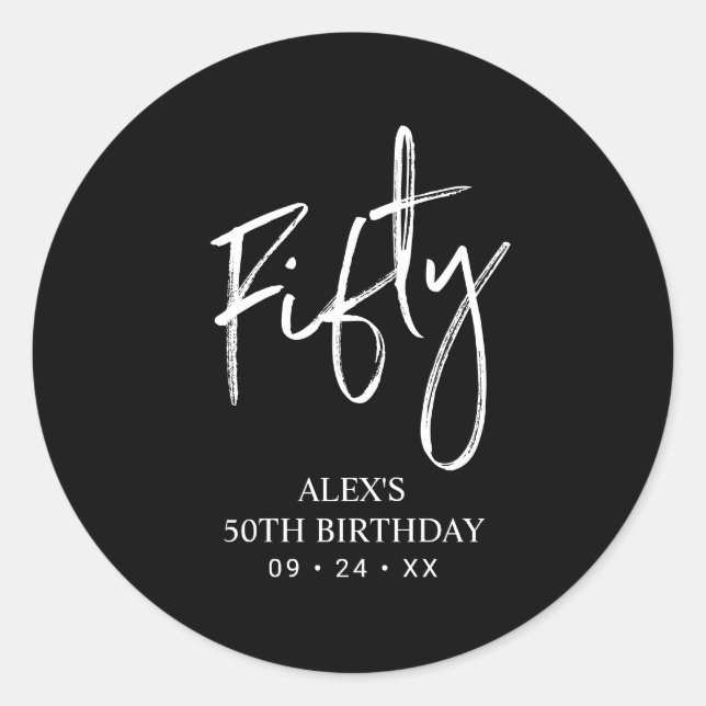 Sticker Rond Noir & Blanc | Lettrer Anniversaire Favoriser Merc (Devant)
