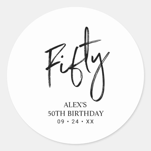 Sticker Rond Noir & Blanc | Lettrer Anniversaire Favoriser Merc (Devant)
