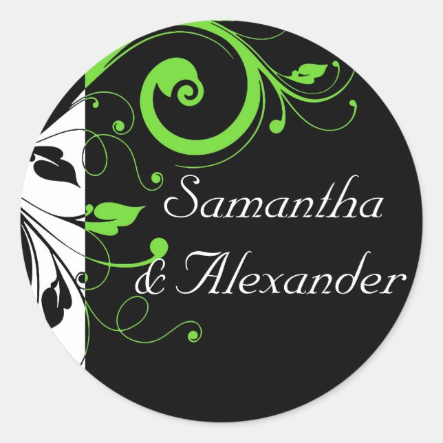 Sticker Rond Noir/Blanc/Lime Vert Gras Mariage (Devant)