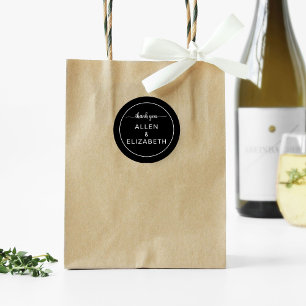 Sticker Rond Noir Blanc Moderne Carte de remerciements Mariage 