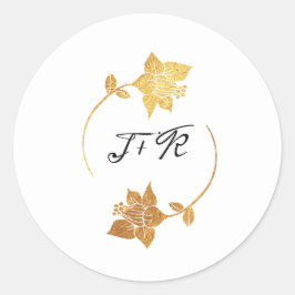 Sticker Rond Noir Blanc Monogramme Or Fleurs Première couronne