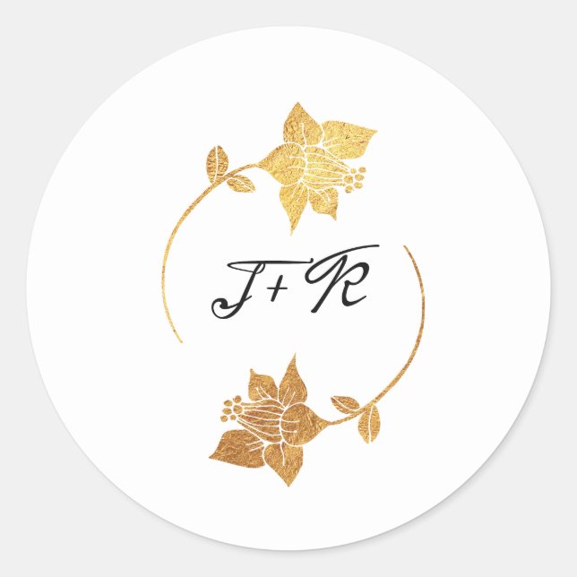 Sticker Rond Noir Blanc Monogramme Or Fleurs Première couronne (Devant)