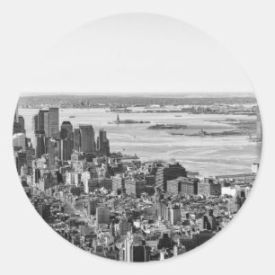 Sticker Rond Noir blanc New York City Skyline