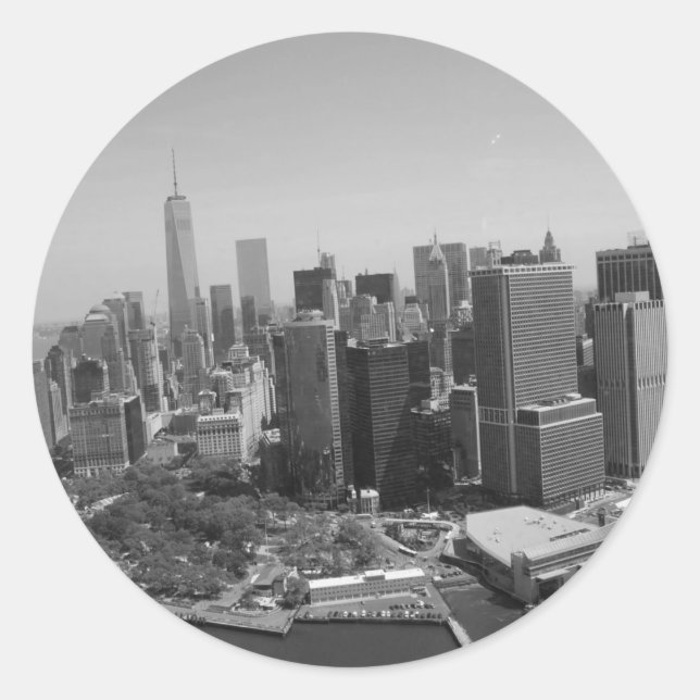 Sticker Rond Noir blanc New York City Skyline (Devant)