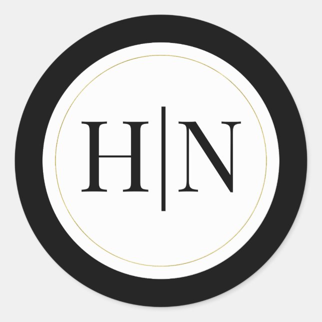 Sticker Rond Noir Blanc Or moderne minimal mariage élégant (Devant)