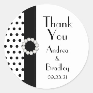 Sticker Rond Noir Blanc Polka Point Merci Mariage Faveur