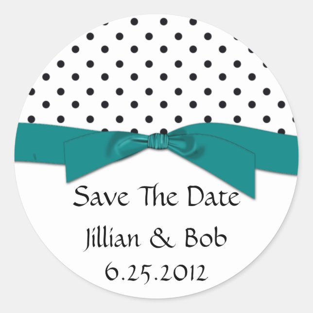 Sticker Rond Noir Blanc Polka Point Turquoise Ruban Enregistrer (Devant)