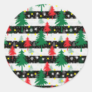 Sticker Rond Noir Blanc Stripes Neiges Rouge Vert Arbres