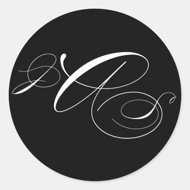 Sticker Rond Noir Blanc Trois premiers monogrammes Enveloppe Sc (Devant)