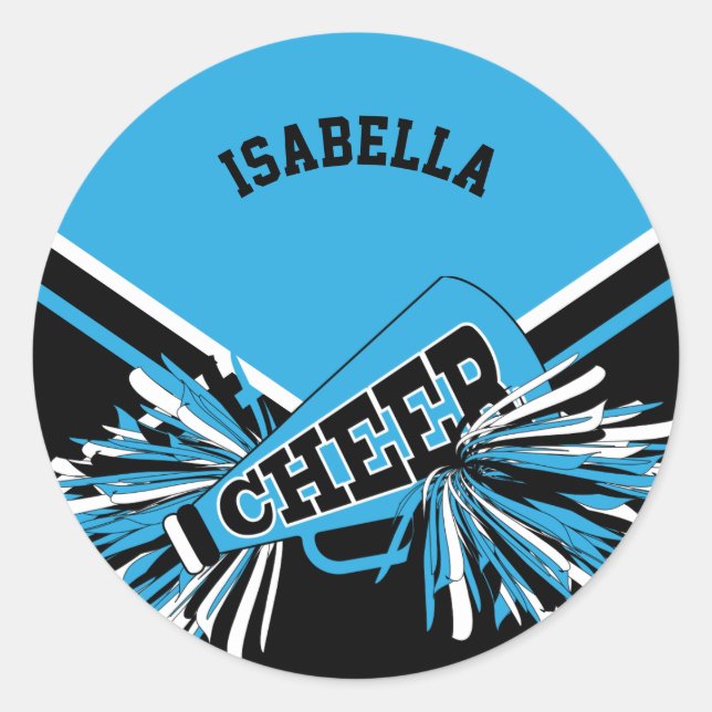 Sticker Rond 📣 - Noir, Bleu Bleu Bébé et Blanc (Devant)