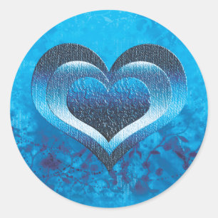 Sticker Rond Noir bleu coeur