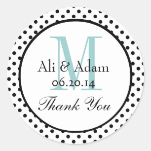 Sticker Rond Noir Bleu Pois Mariage Faveur Merci
