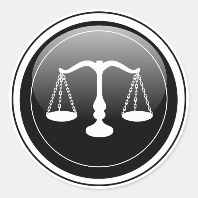 Sticker Rond Noir brillant - Échelle blanche de justice (Devant)