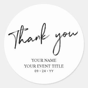 Sticker Rond Noir Brush Script Anniversaire Fête Merci Favorise