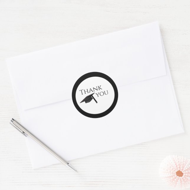Sticker Rond Noir classique, Merci de diplôme (Enveloppe)