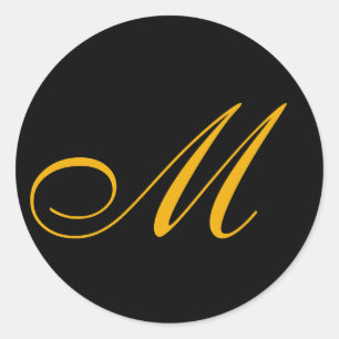 Sticker Rond Noir d'initiale de monogramme d'or