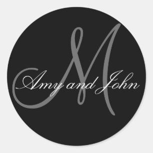 Sticker Rond Noir élégant d'autocollants de mariage de