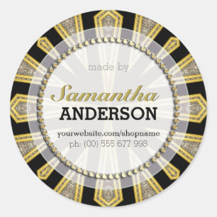 Sticker Rond Noir élégant d'or d'ArtDeco fait par des
