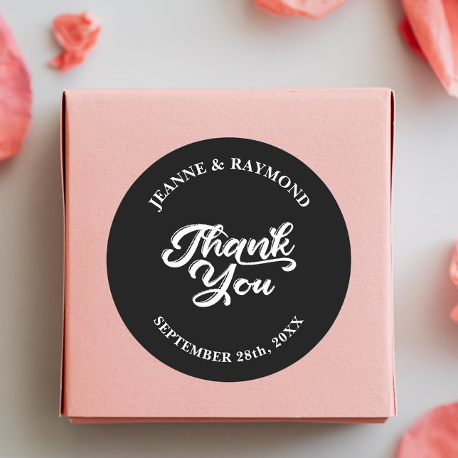 Sticker Rond Noir Elégant mariage personnalisé Merci Favor (Créateur téléchargé)