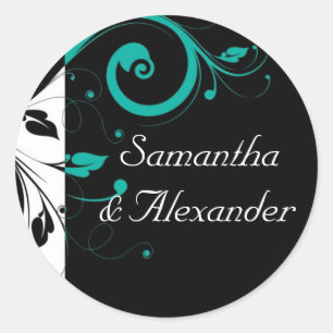 Sticker Rond Noir et blanc avec Turquoise rotation inverse