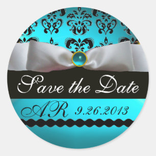 Sticker Rond NOIR ET BLANC DAMASK RIBBON MONOGRAM Gemstone