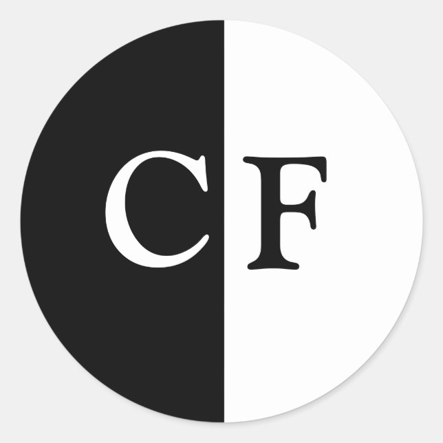 Sticker Rond Noir et blanc demi initiales personnalisées (Devant)