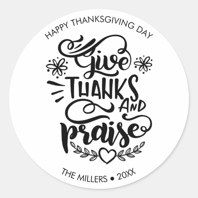 Sticker Rond Noir et blanc donner Merci Thanksgiving Custom (Devant)