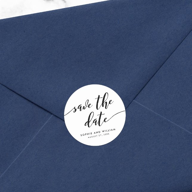 Sticker Rond Noir et Blanc Écrit Relaxant Enregistrer la Date (Créateur téléchargé)