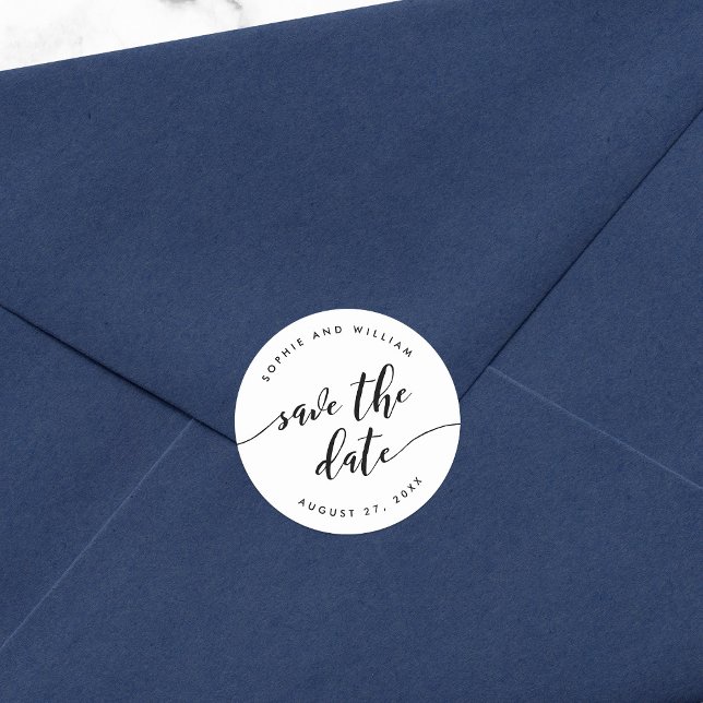 Sticker Rond Noir et Blanc Écrit Relaxant Enregistrer la Date (Créateur téléchargé)