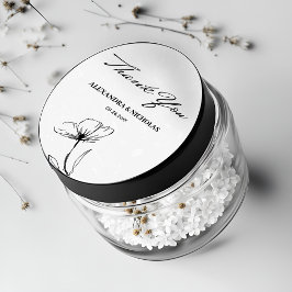 Sticker Rond Noir et blanc Elégant Merci mariage Faveur