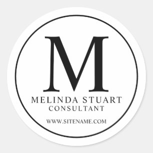 Sticker Rond Noir et blanc Élégant Monogramme Business