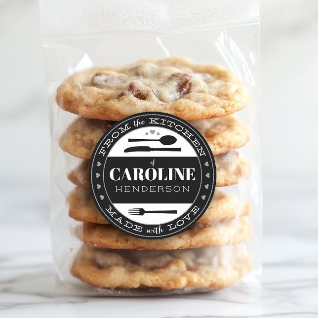 Sticker Rond Noir et blanc Fabriqué avec l'amour cadeau de nour (Créateur téléchargé)