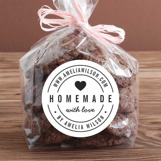 Sticker Rond Noir et Blanc Gras fait maison avec coeur d'amour (Créateur téléchargé)