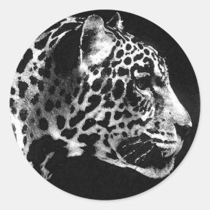 Sticker Rond Noir et blanc Jaguar Pop Art