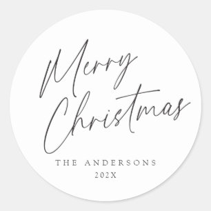 Sticker Rond Noir et blanc Joyeux Noël Script Photo